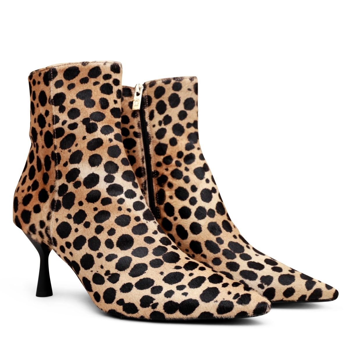 AGL leopard leather boots with thin heels and side zipper for