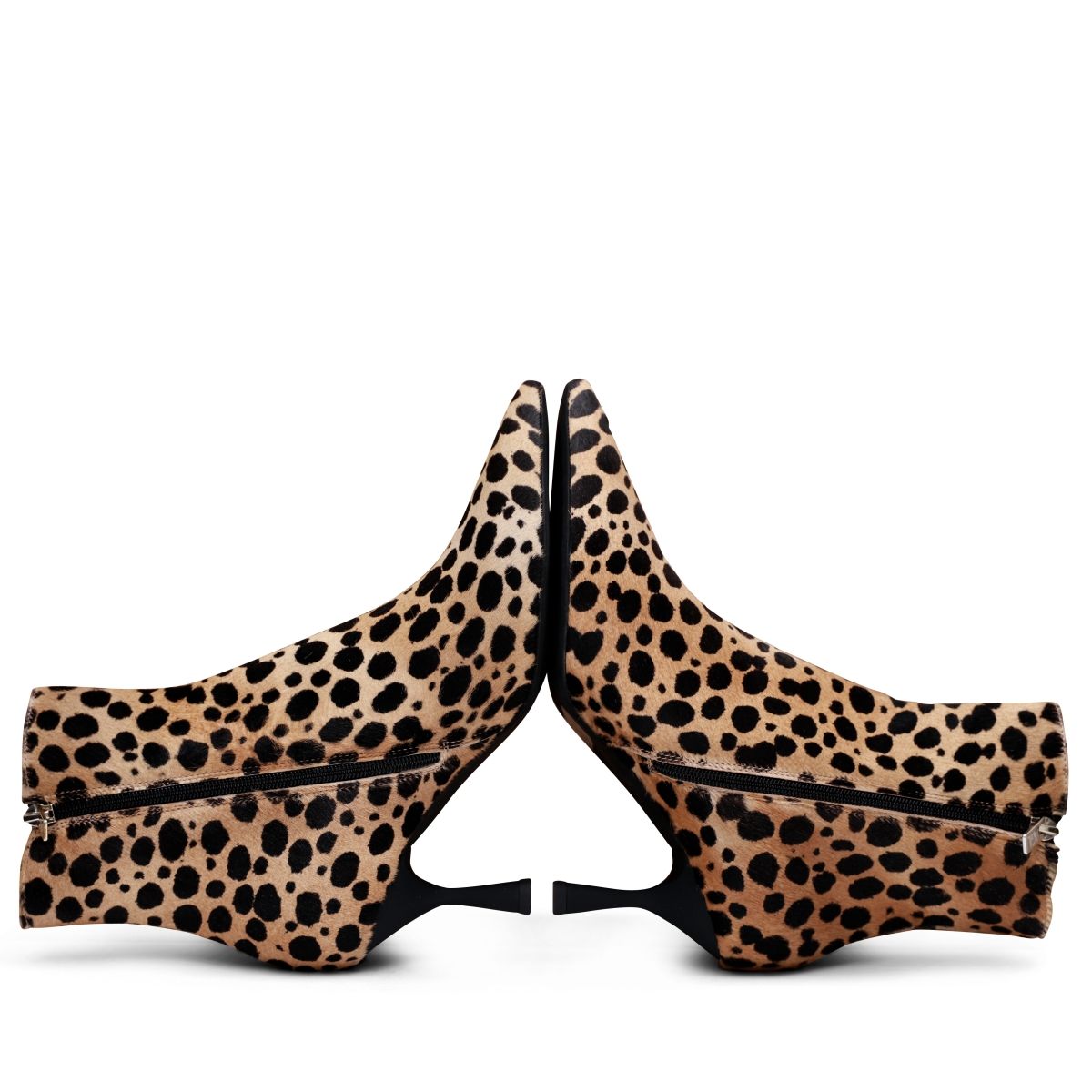 AGL leopard leather boots with thin heels and side zipper for