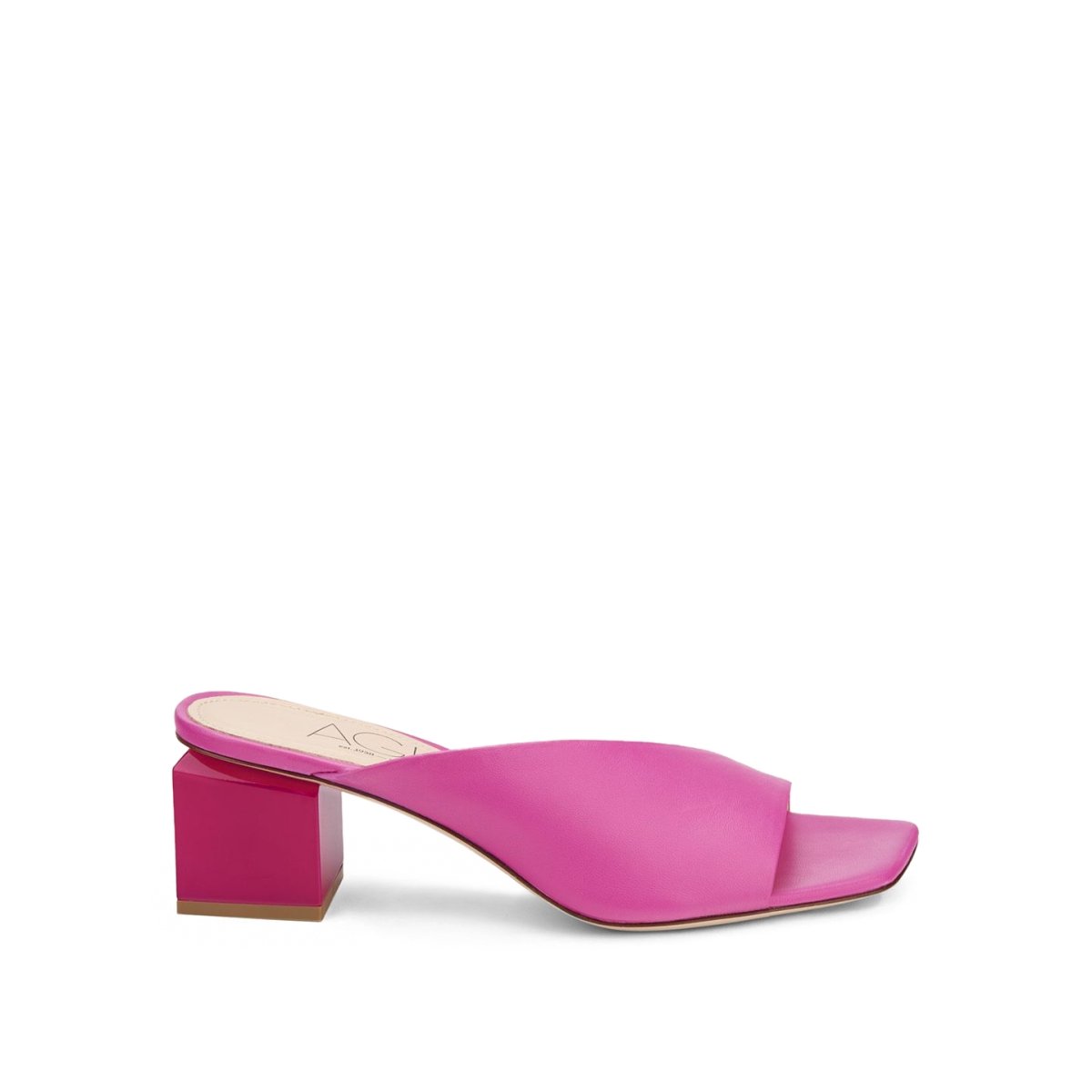 AGL pink smooth leather and asymmetric plexi mules with square