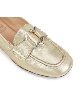 AGL loafers in smooth powder pink leather with gold piercing for