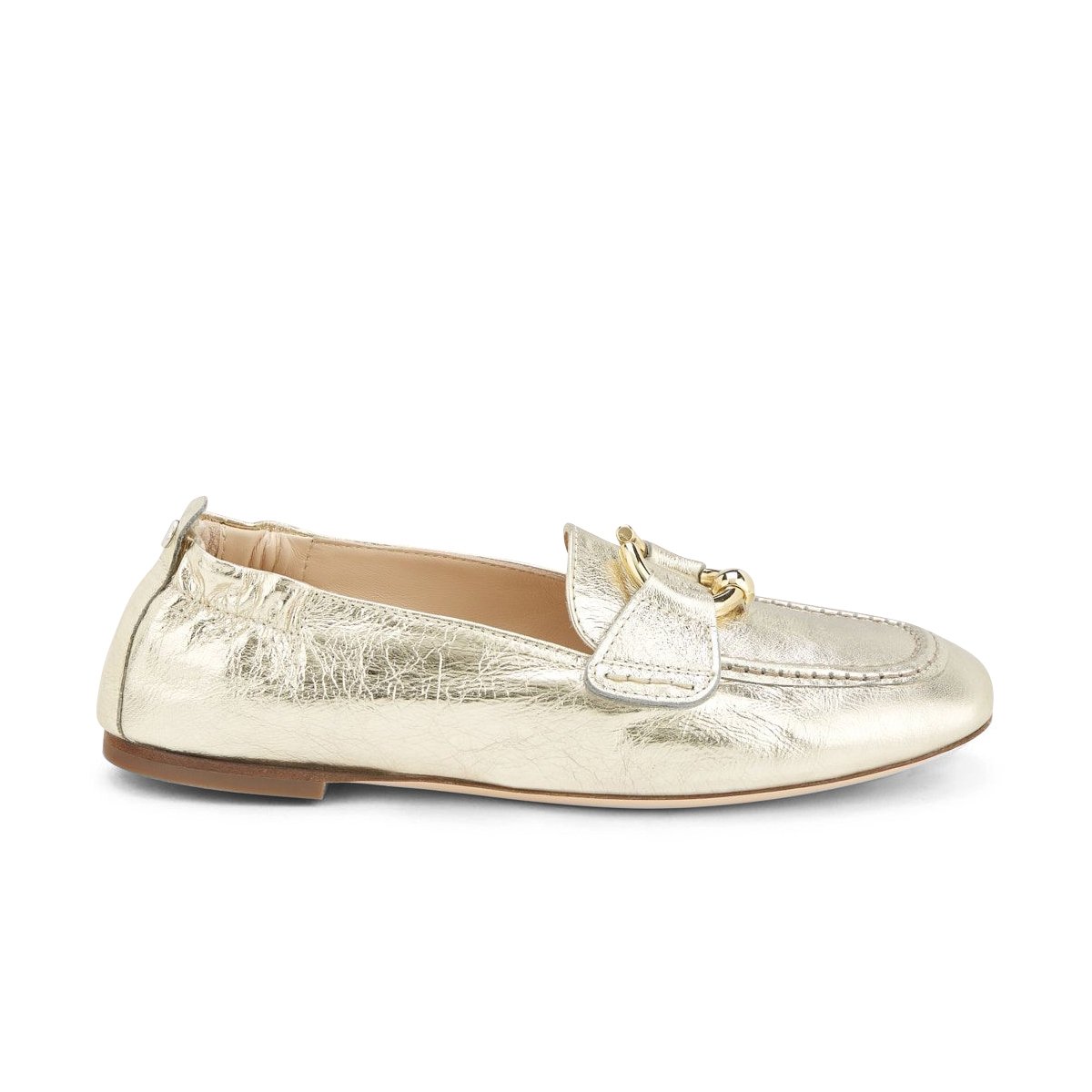 AGL loafers in smooth powder pink leather with gold piercing for