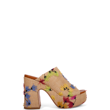 AGL clogs in leather and natural raffia embroidered with