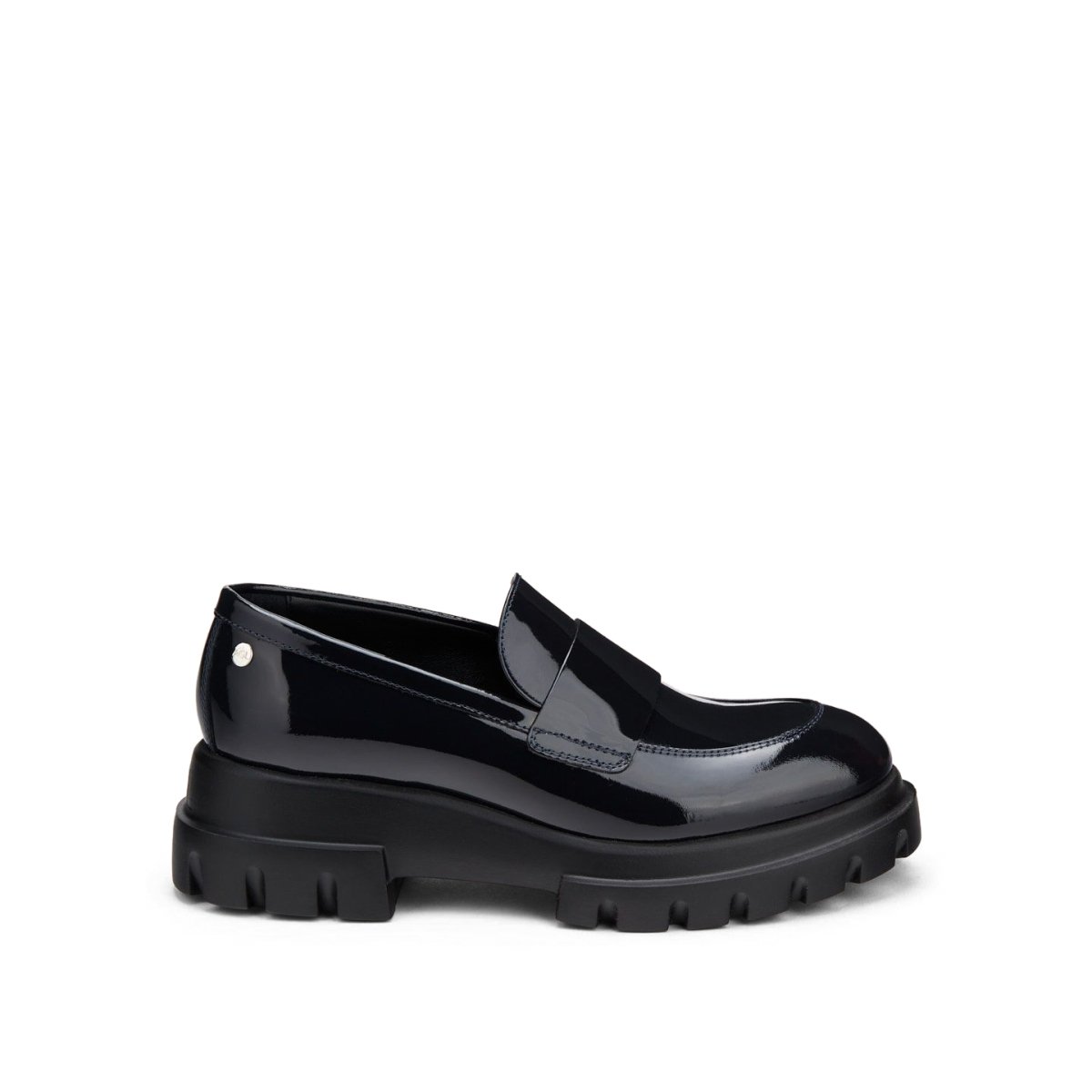 AGL loafers in black patent leather with thick rubber sole for