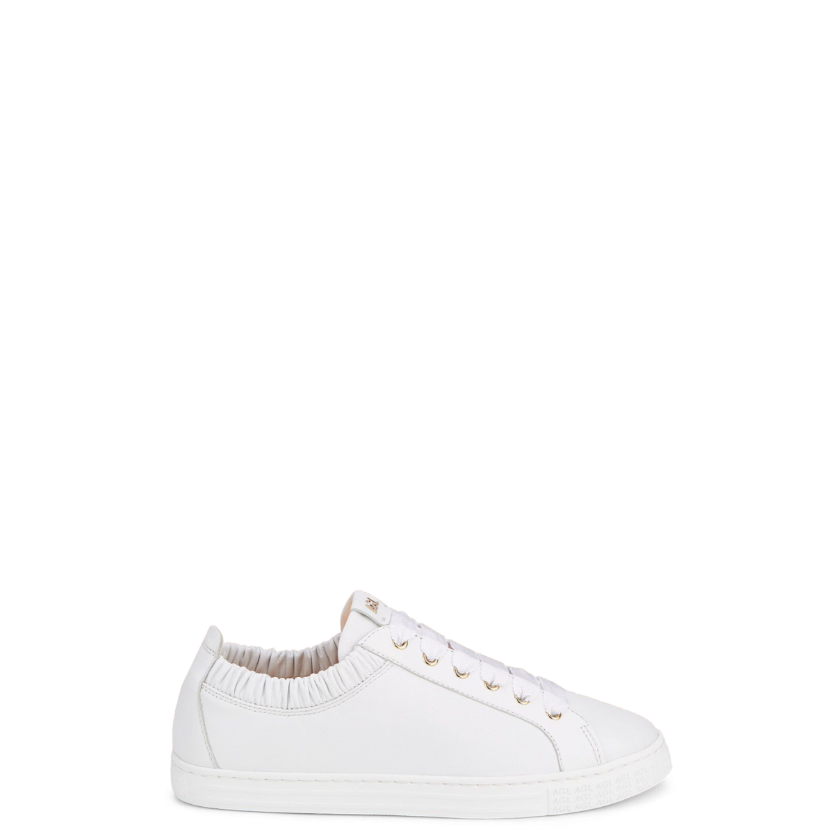 AGL white leather sneakers with elastic ankle and flat laces for