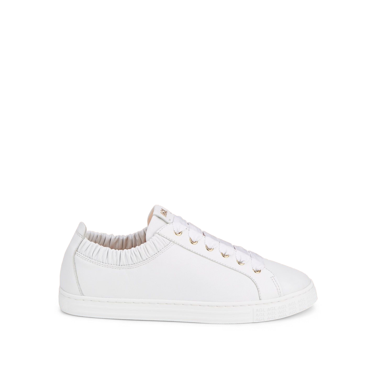 AGL white leather sneakers with elastic ankle and flat laces for