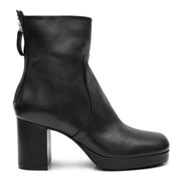 Bottines AGL en cuir lisse noir bout carr talon bloc pour femme